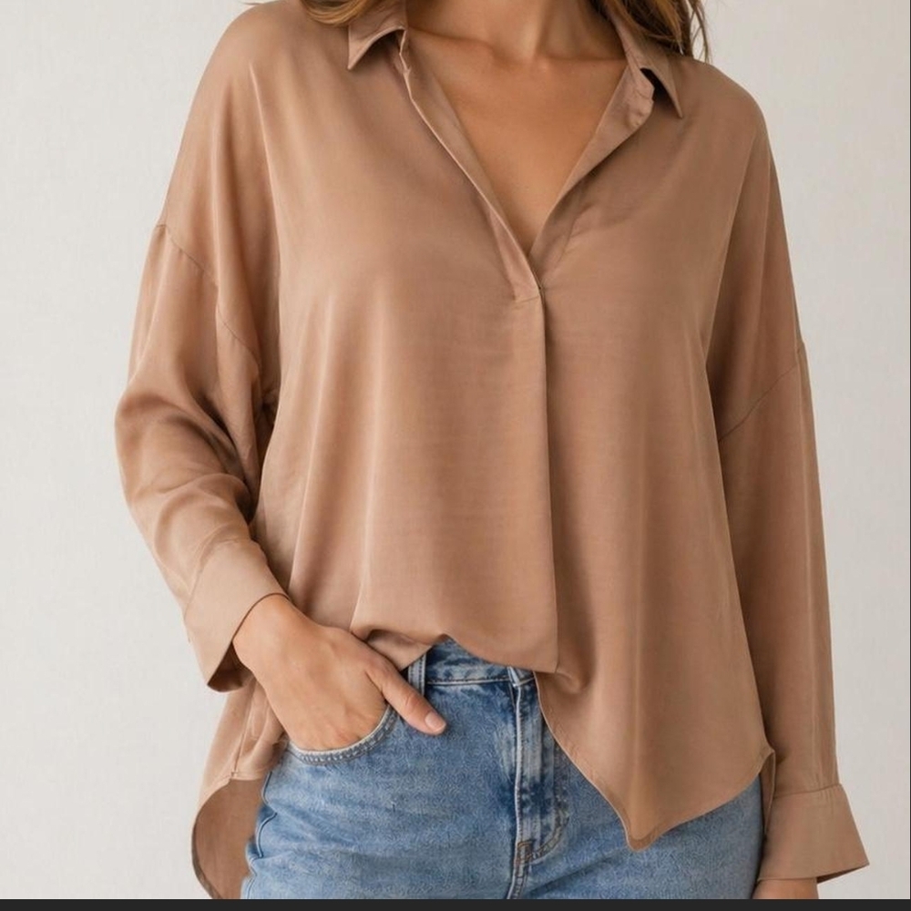 French Connection Relaxed Blouse in Camel Brown Size XS